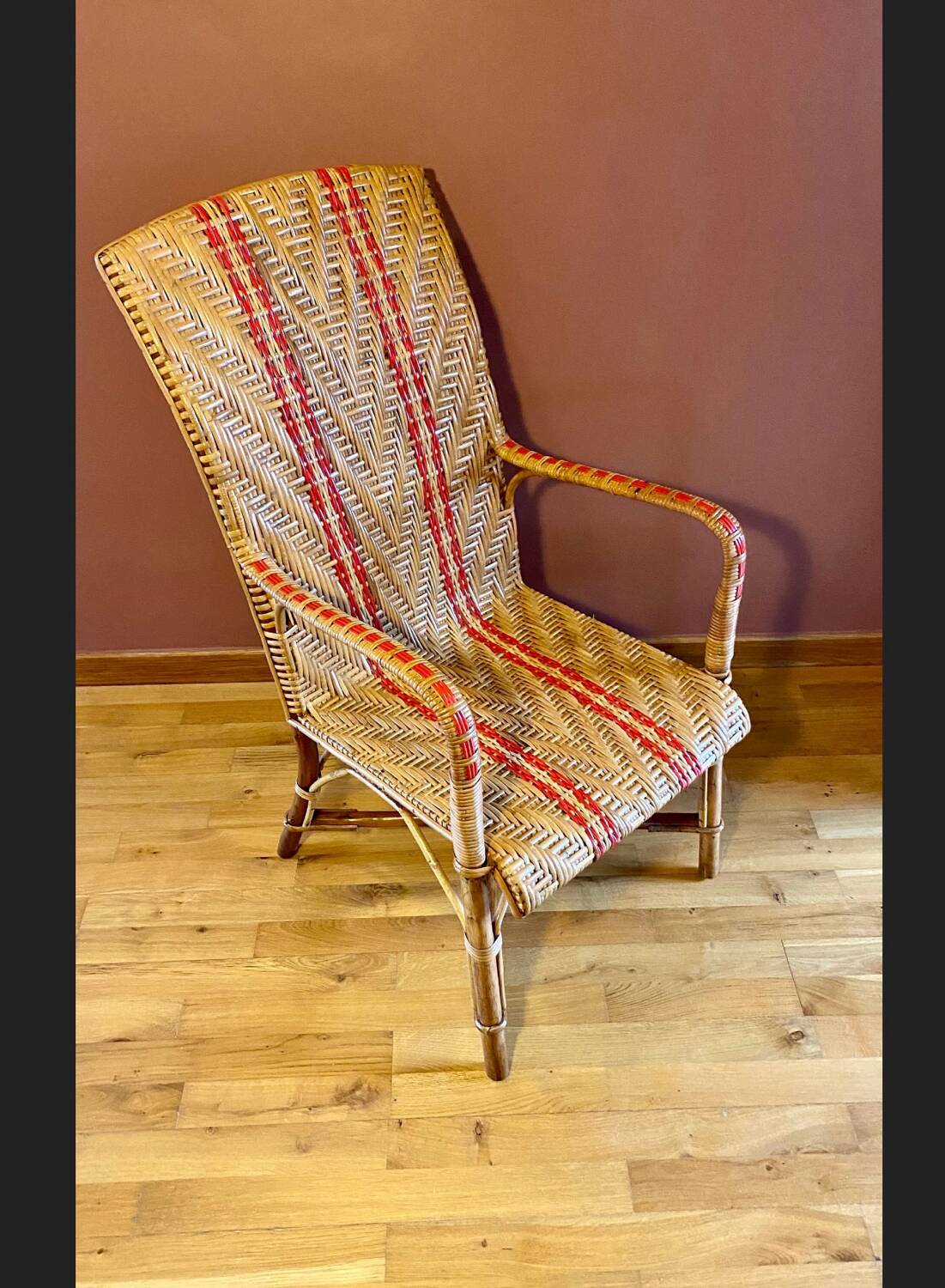 Adult armchair, vintage in rattan and bamboo, Belle Époque style.