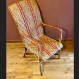 Adult armchair, vintage in rattan and bamboo, Belle Époque style.