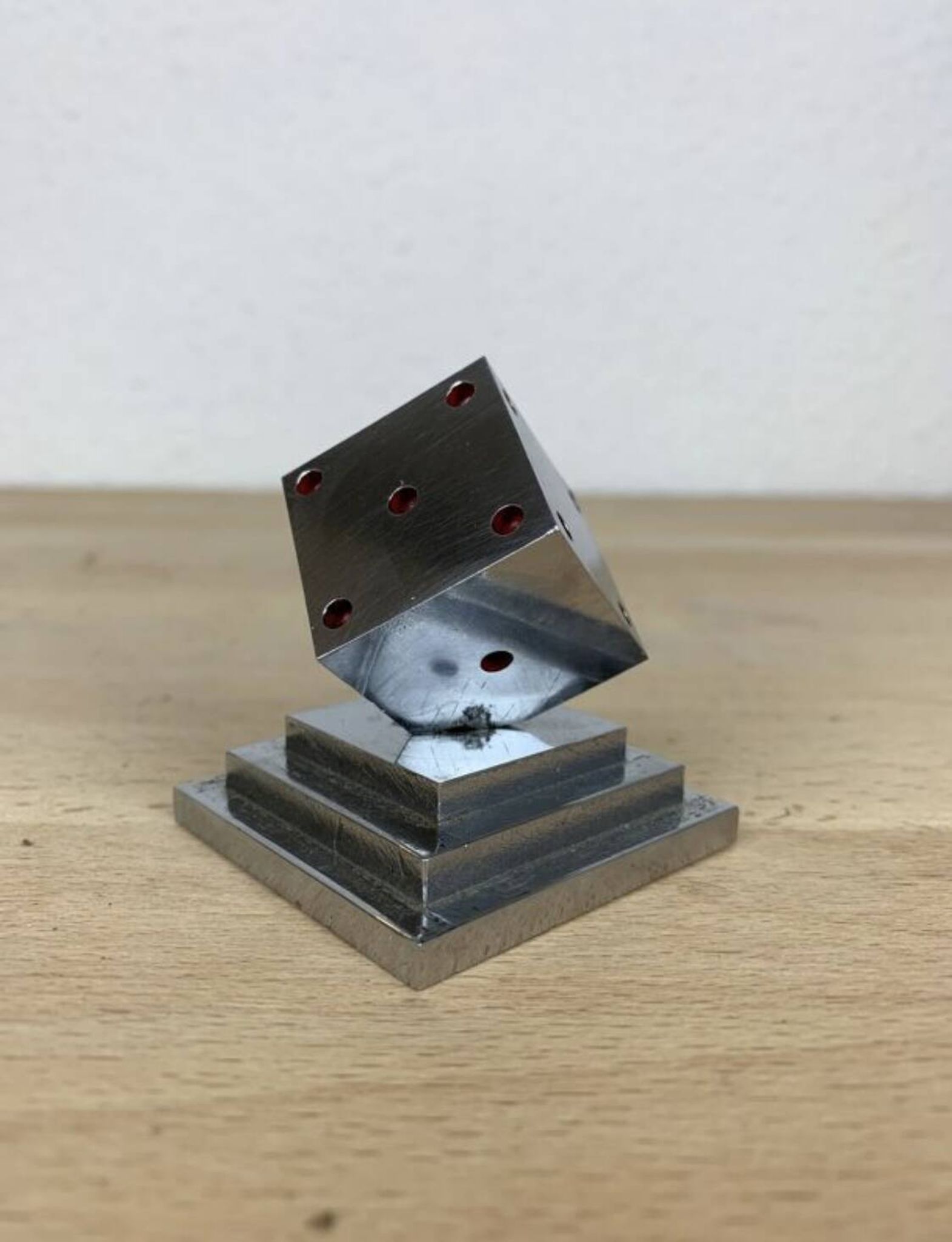 Art Deco chromed metal dice sculpture