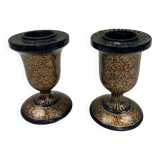 Pair of lacquered wooden candlesticks