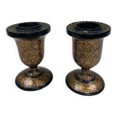 Pair of lacquered wooden candlesticks