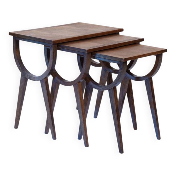 Tables gigognes gigognes du milieu du siècle avec parquet en chêne, France des années 1950