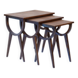 Midcentury nesting gigogne tables with parquetery in oak, 1950s france