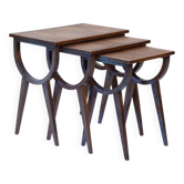 Midcentury nesting gigogne tables with parquetery in oak, 1950s france