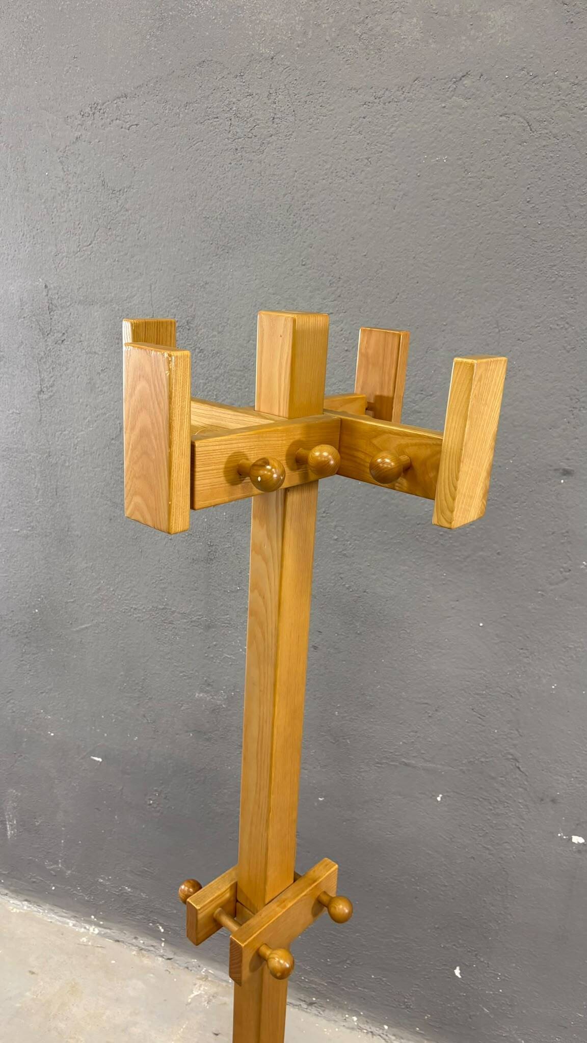 Freestanding mid-century pine coat rack, solid wood, 1970s, Europe