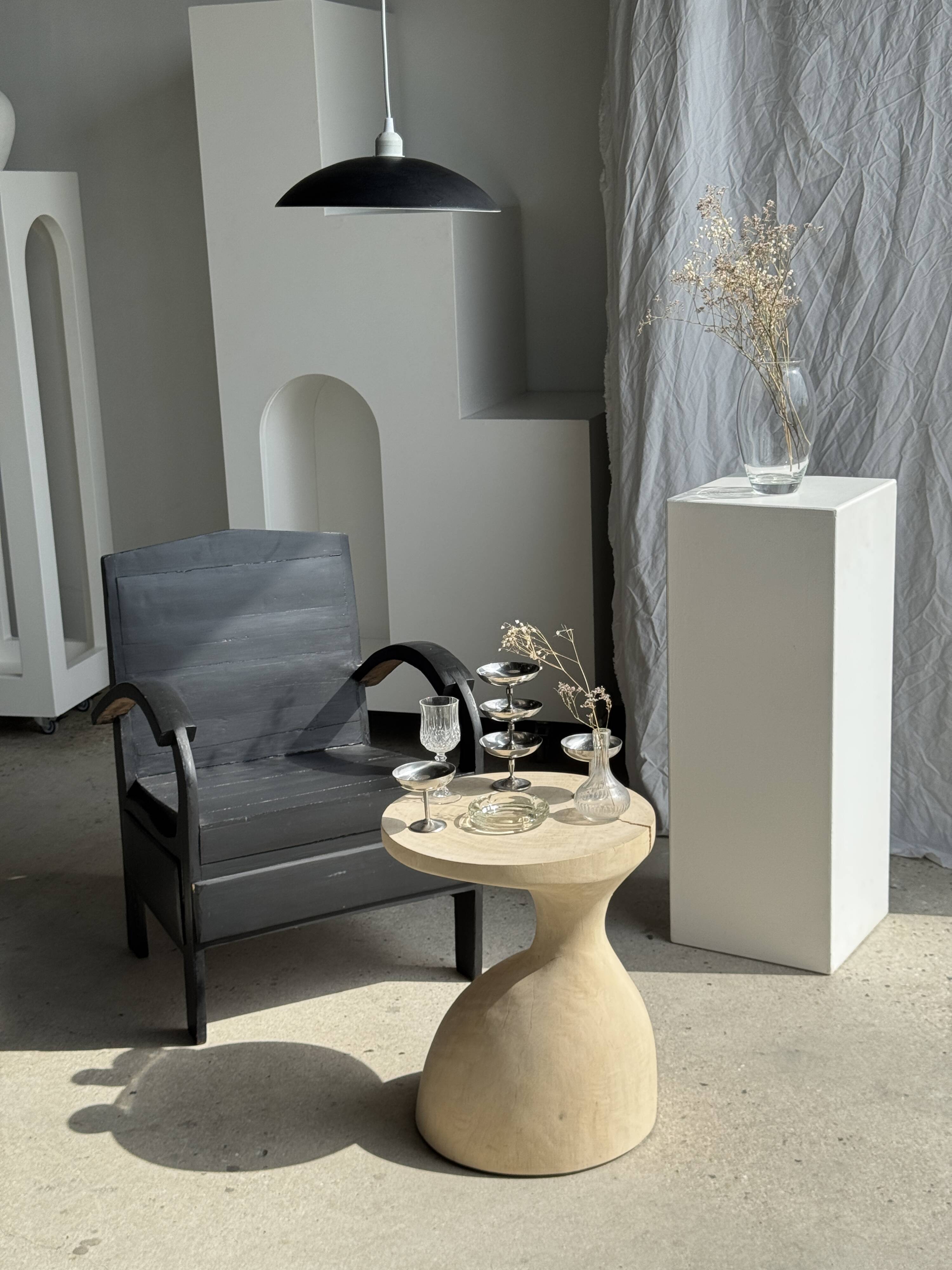 Mini vintage glass soliflore vase with ball belly H12.5