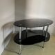 Vintage triple coffee table with smoked glass and chrome top