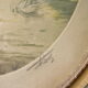 Old pair of lithographs house at the edge of the water signed wooden medallion frame