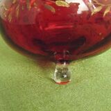 2 French Antique Cranberry Glass Oil Lantern Reservoirs Etched Gold Flowers 3984