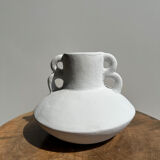 Handmade terracotta vase painted white with double handles H:16 D:20