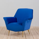Italian vintage mid century modern blue velvet armchair 60
