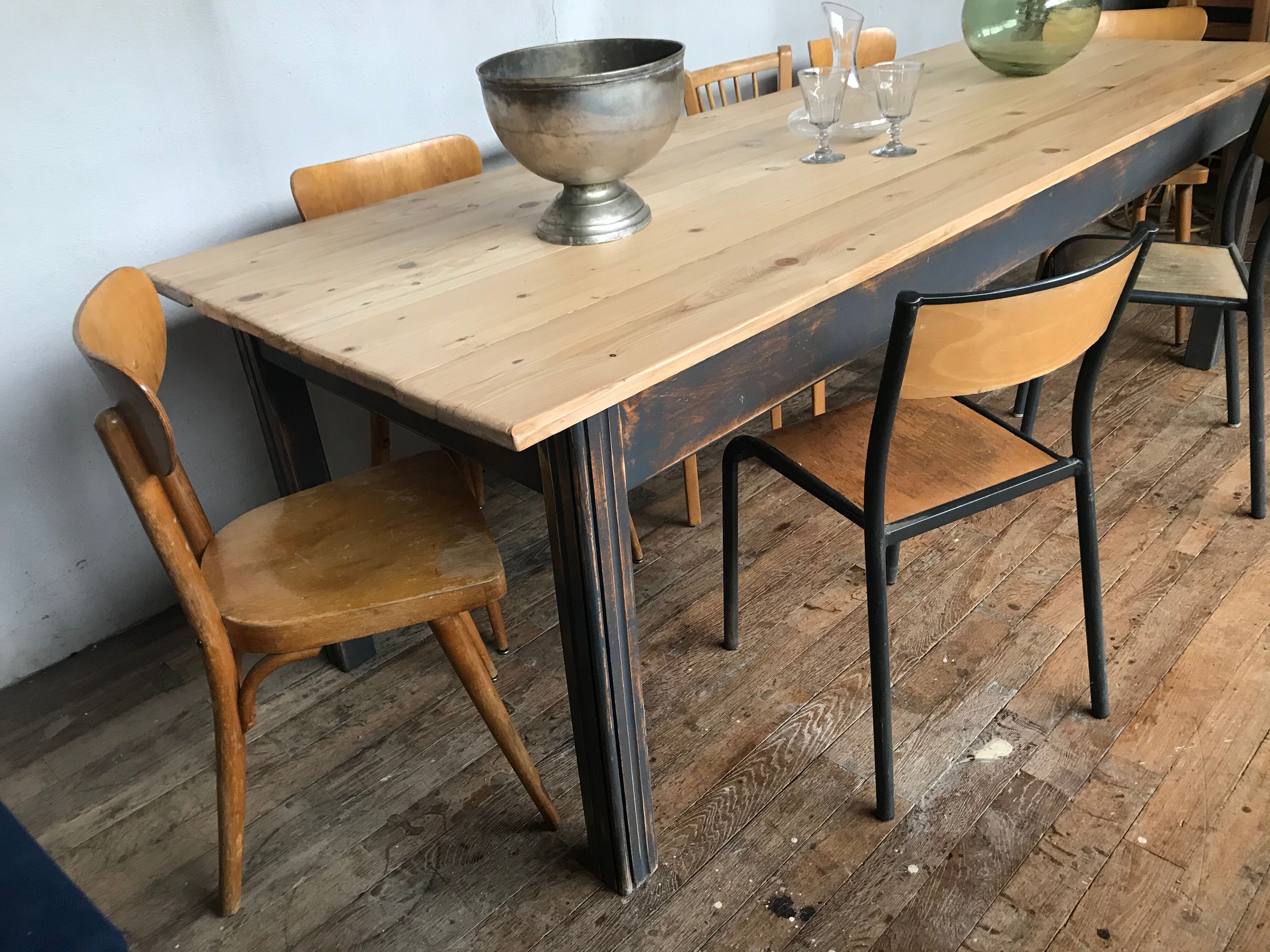 Farm table, early 20th fir bistro countryside