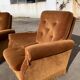 Pair of toad armchairs in old gold velvet