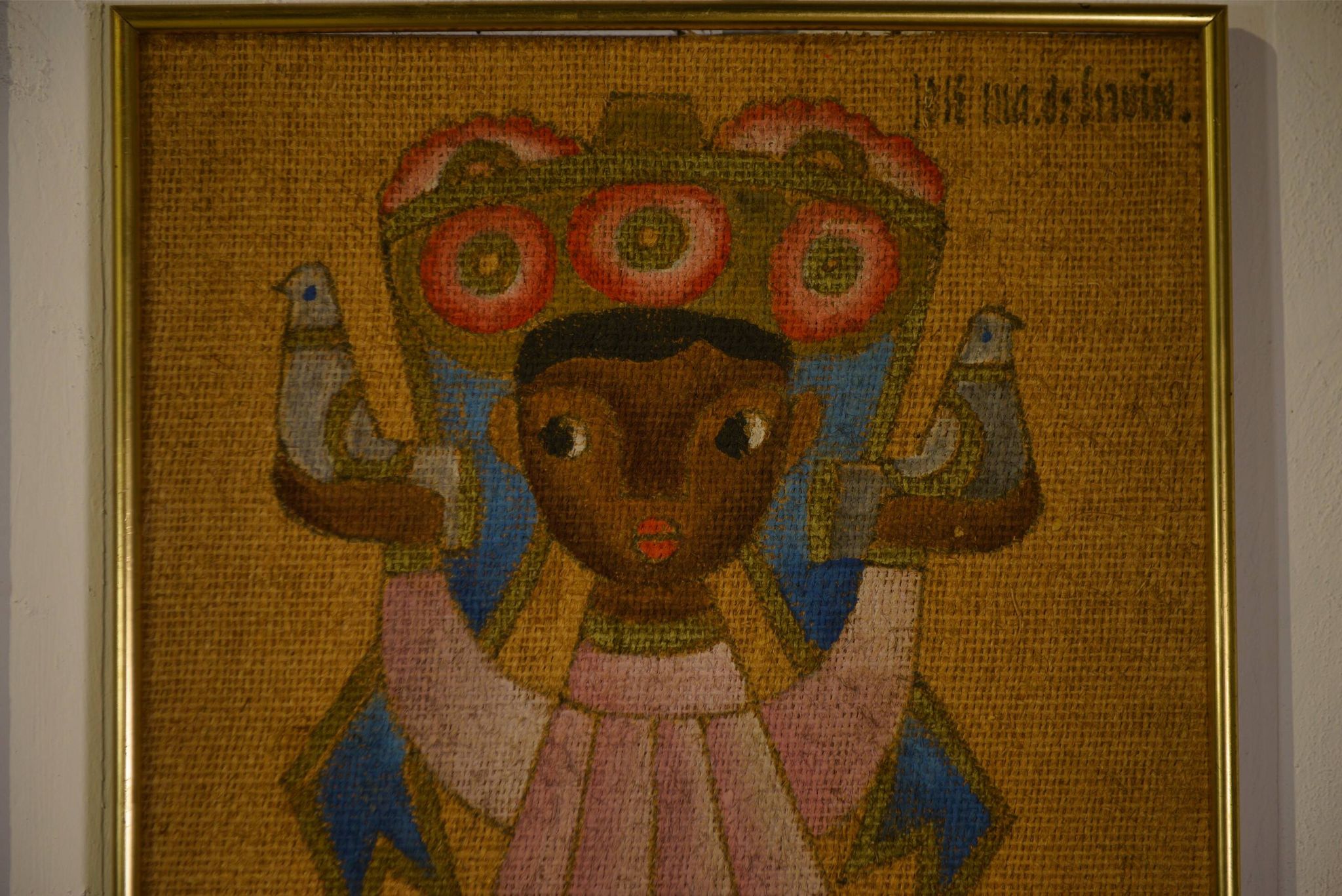 Pair of canvases on jute, ethnic art, framed by Trousson et Cie, Roubaix, 1970s.