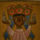 Pair of canvases on jute, ethnic art, framed by Trousson et Cie, Roubaix, 1970s.