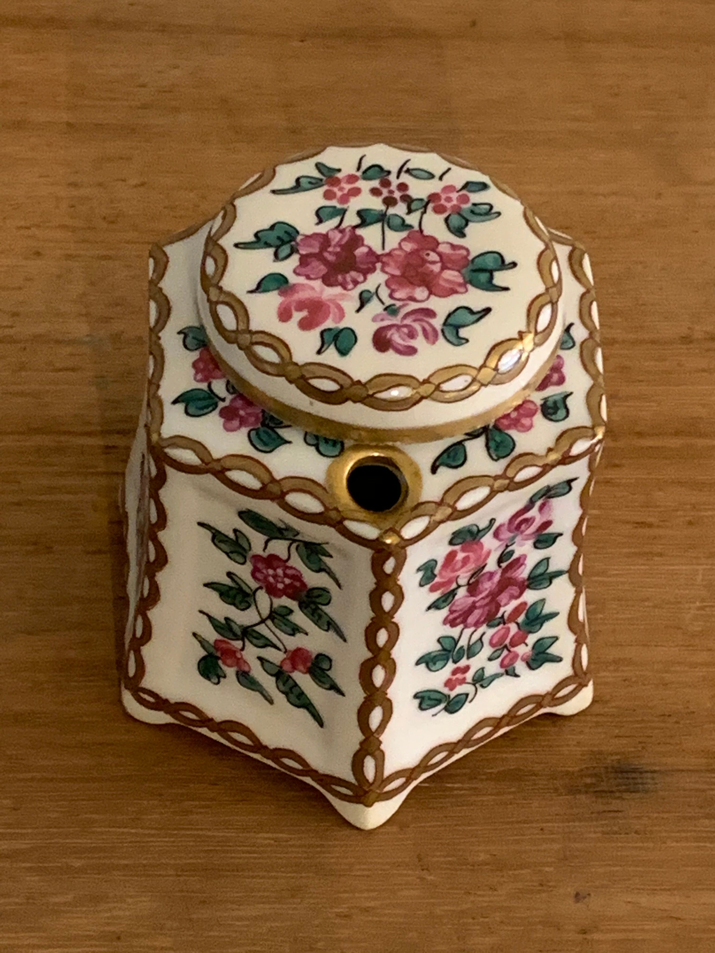 20th century polychrome porcelain inkwell floral decoration