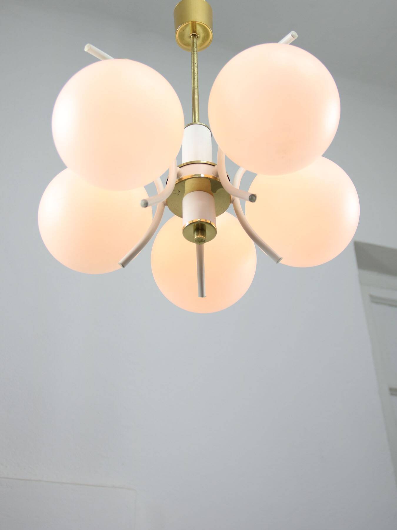Mid-century modern Italian Brass and Opaline Chandelier