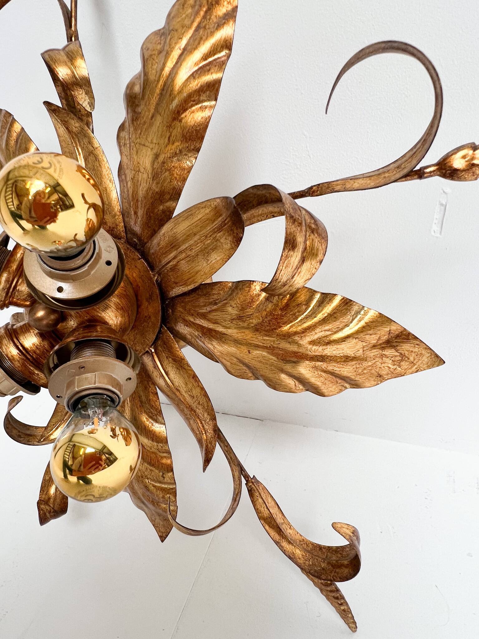 Gold plated XL ceiling lamp or wall lamp from Italy, 1970s