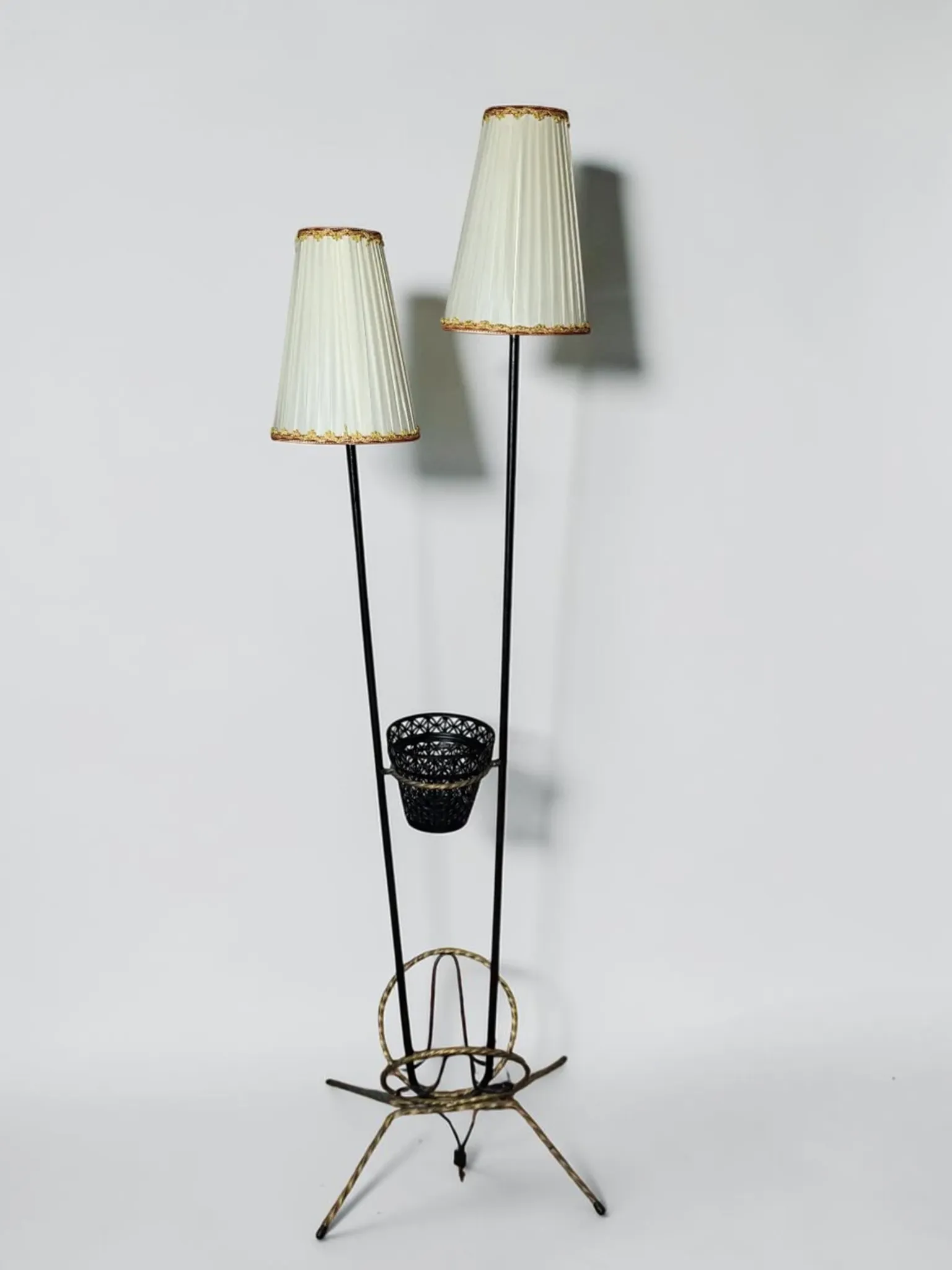 Wrought iron magazine rack floor lamp 1950s