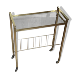 Vintage side table with brass and glass magazine rack