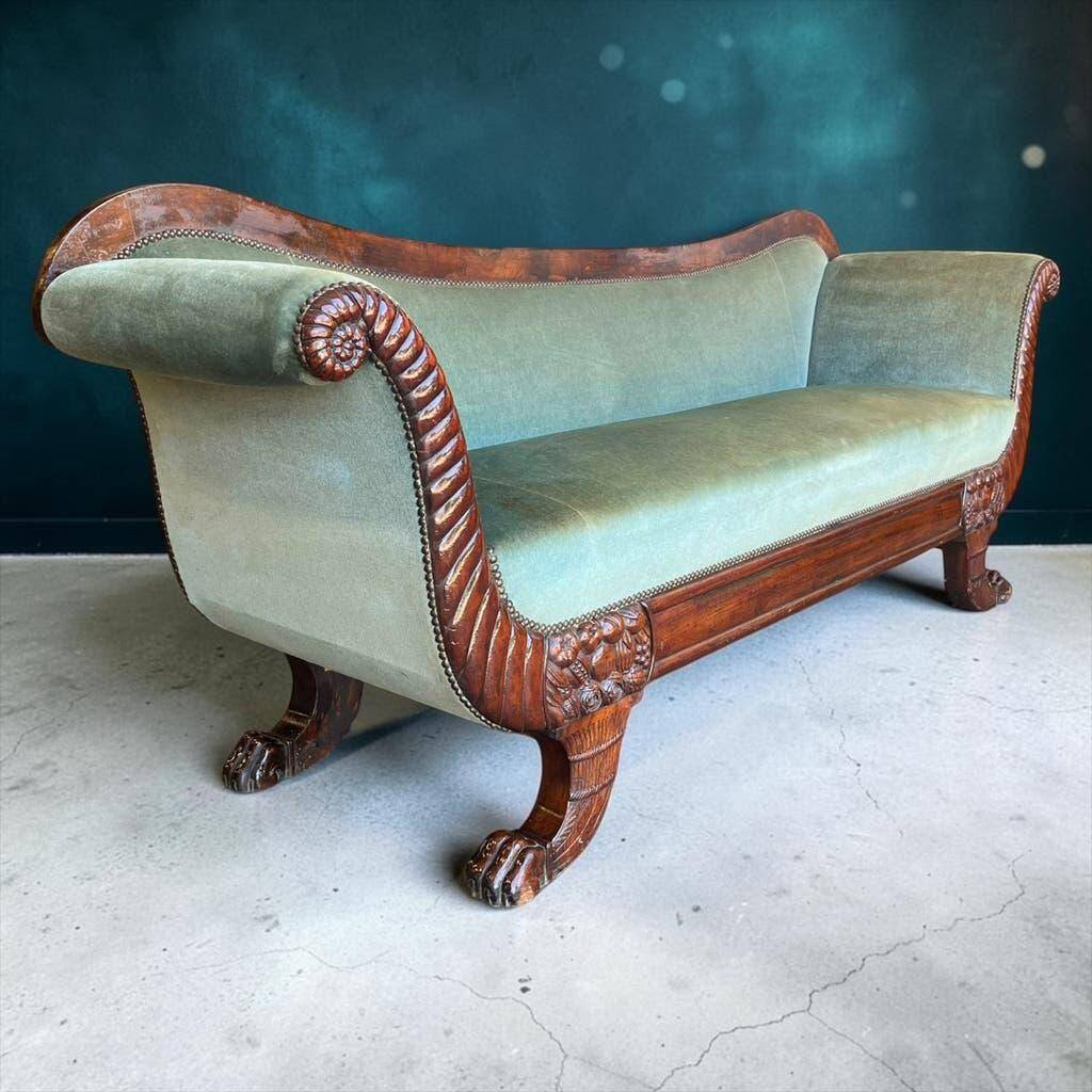 Fauteuil baroque vintage vert d'eau / Biedermeier / canapé