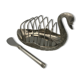 Buttery toast rack silver metal tray swan shape with butter knife