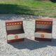 Pair of design bedside tables in orange resin rosewood with white melamine from the 70s