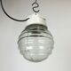 Industrial white porcelain pendant light with ribbed glass, 1970s