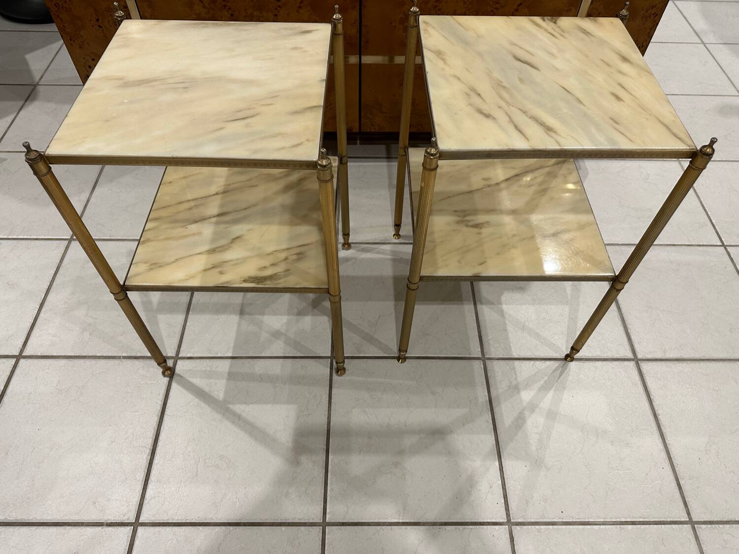 Pair of vintage marble and brass end tables 1970s