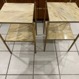 Pair of vintage marble and brass end tables 1970s