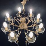 8 lights, crystal, bronze and brass chandelier