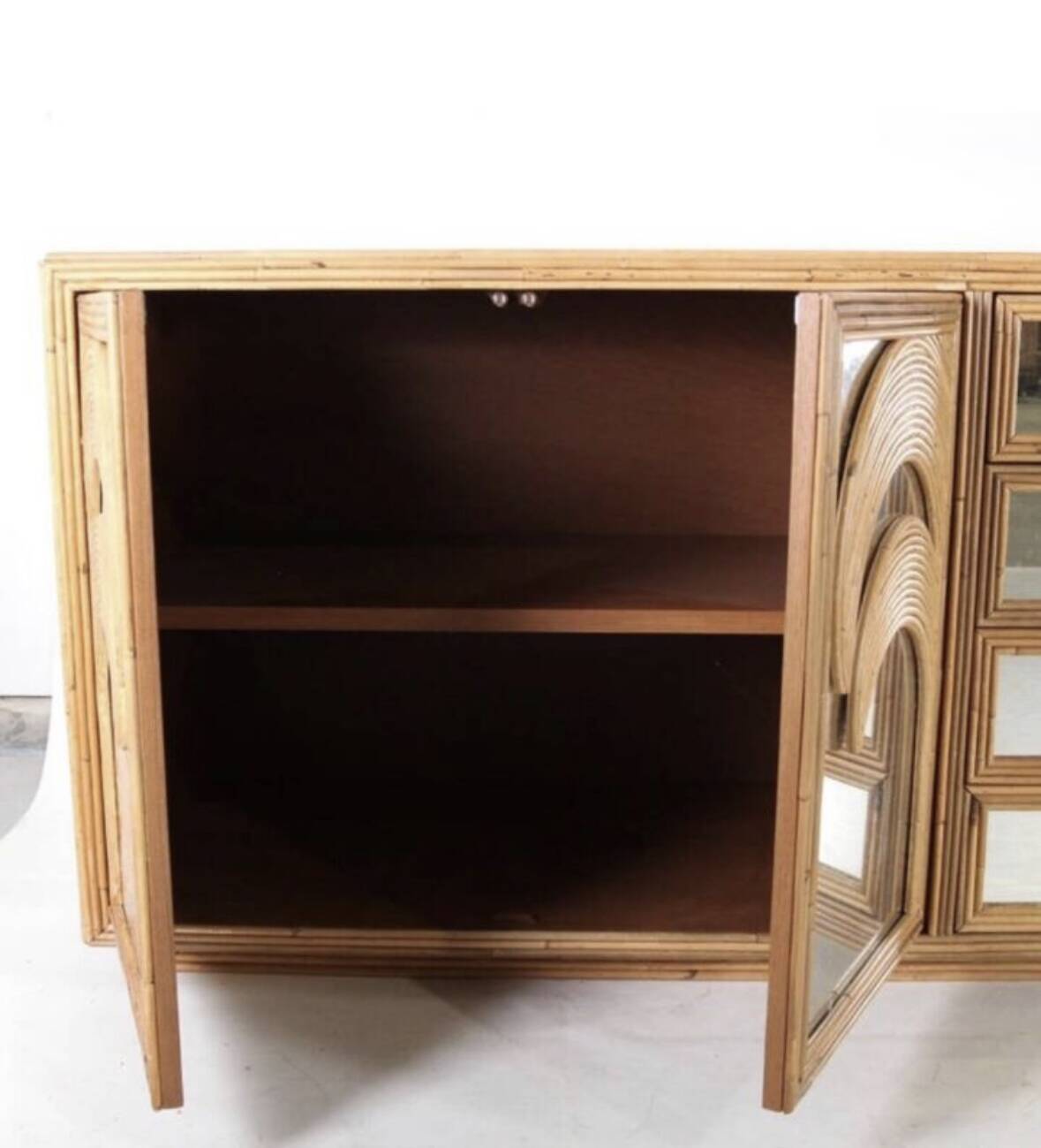 Mirrored and rattan sideboard