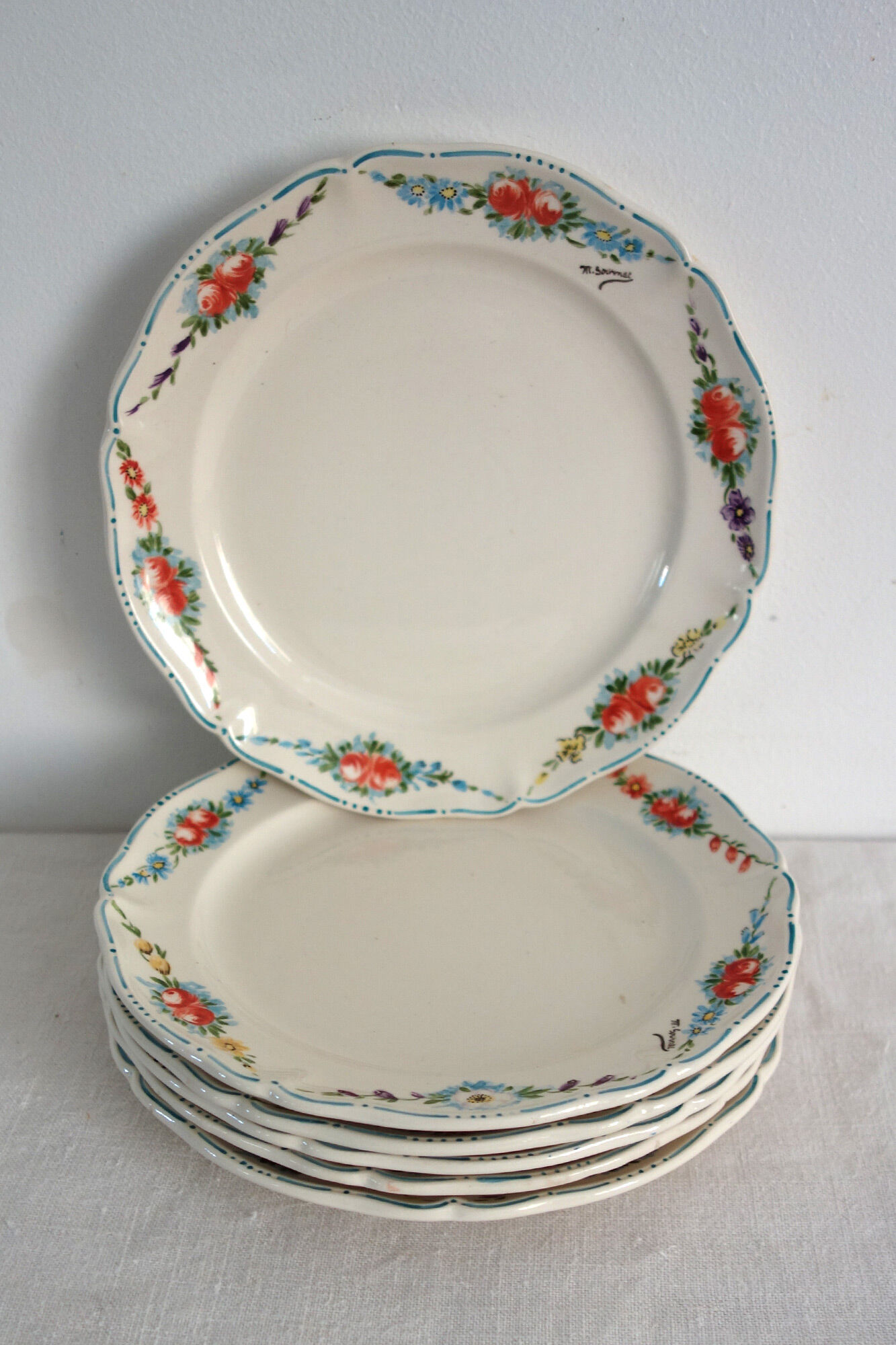 6 assiettes à dessert vintage décor main Villeroy & Boch