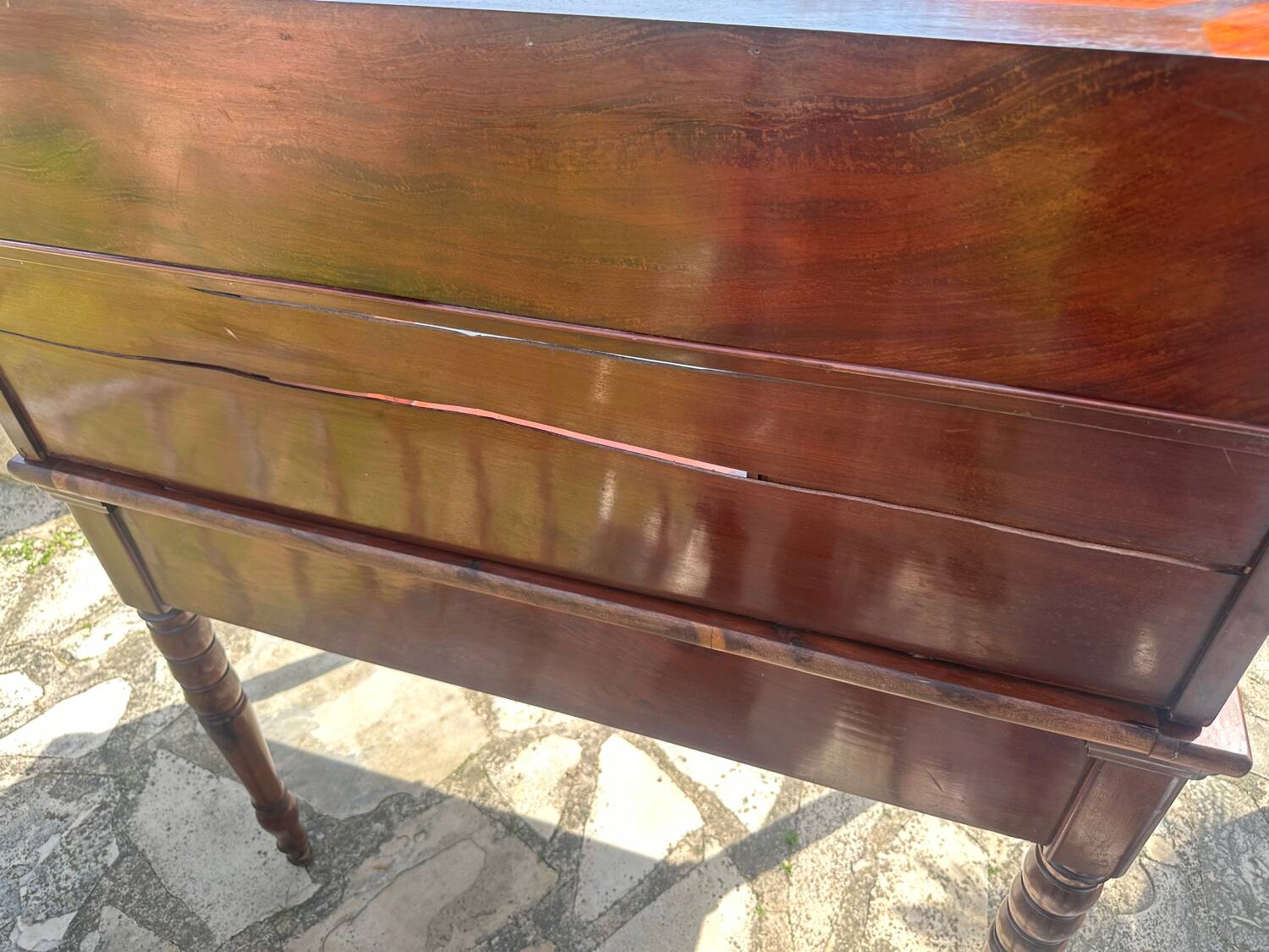 19th century flamed mahogany stepped desk