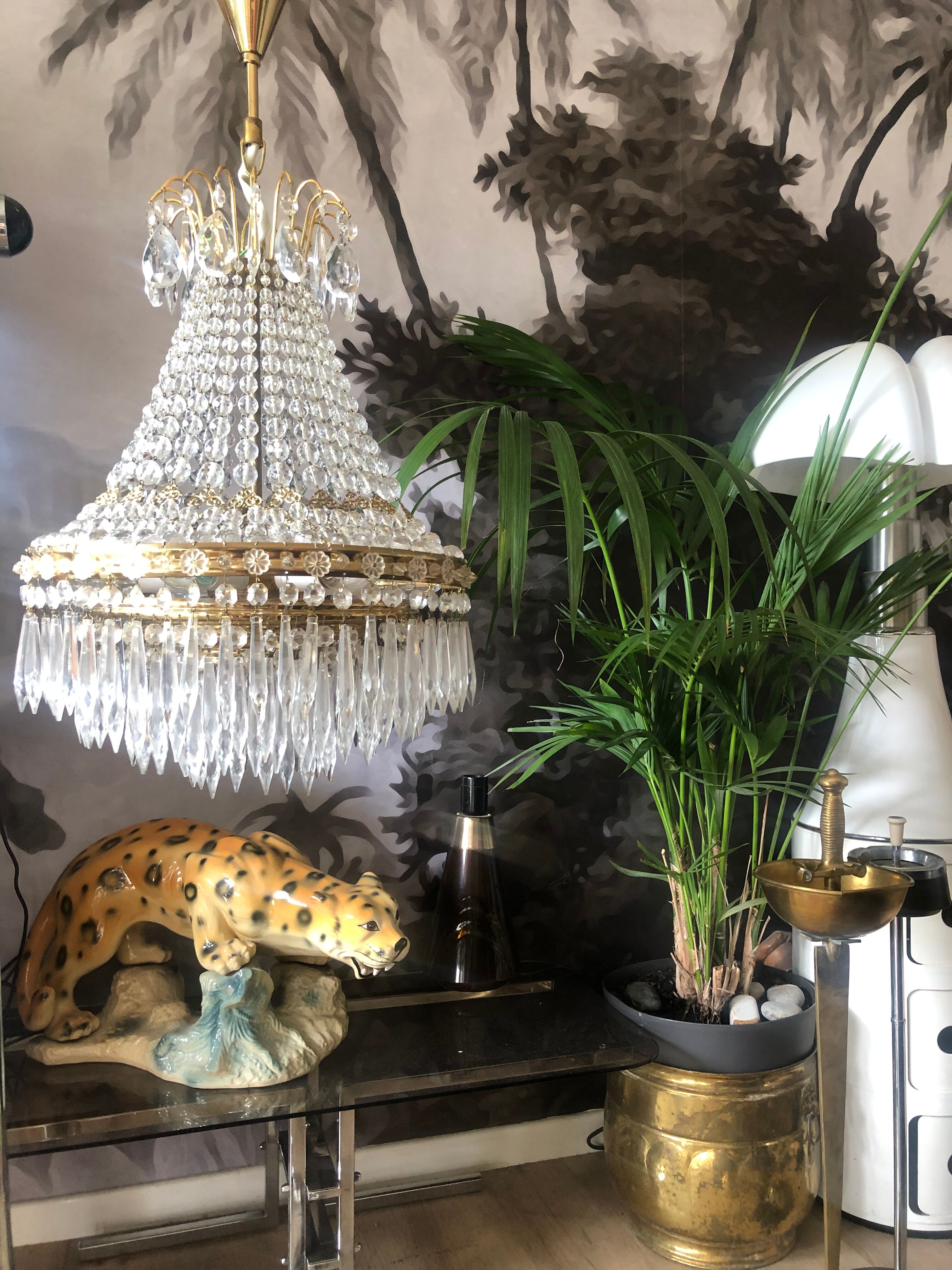 Crystal and brass chandelier