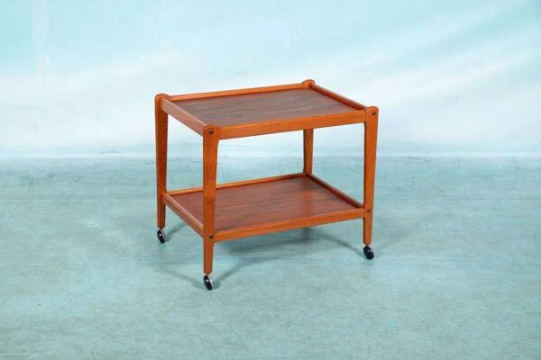 Chariot de service vintage minimaliste Deen design en teck, chariot de bar