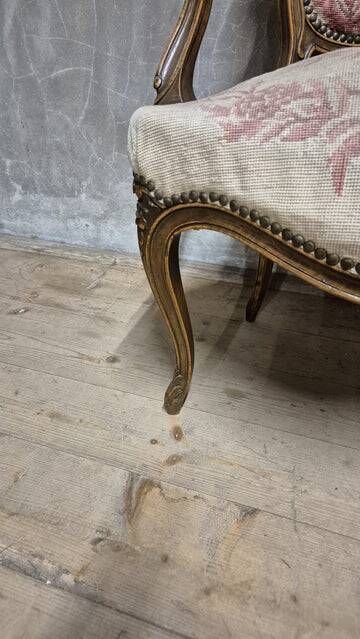 Vintage Louis XV style carved armchair with floral upholstery, 20th century, 90 × 58 cm
