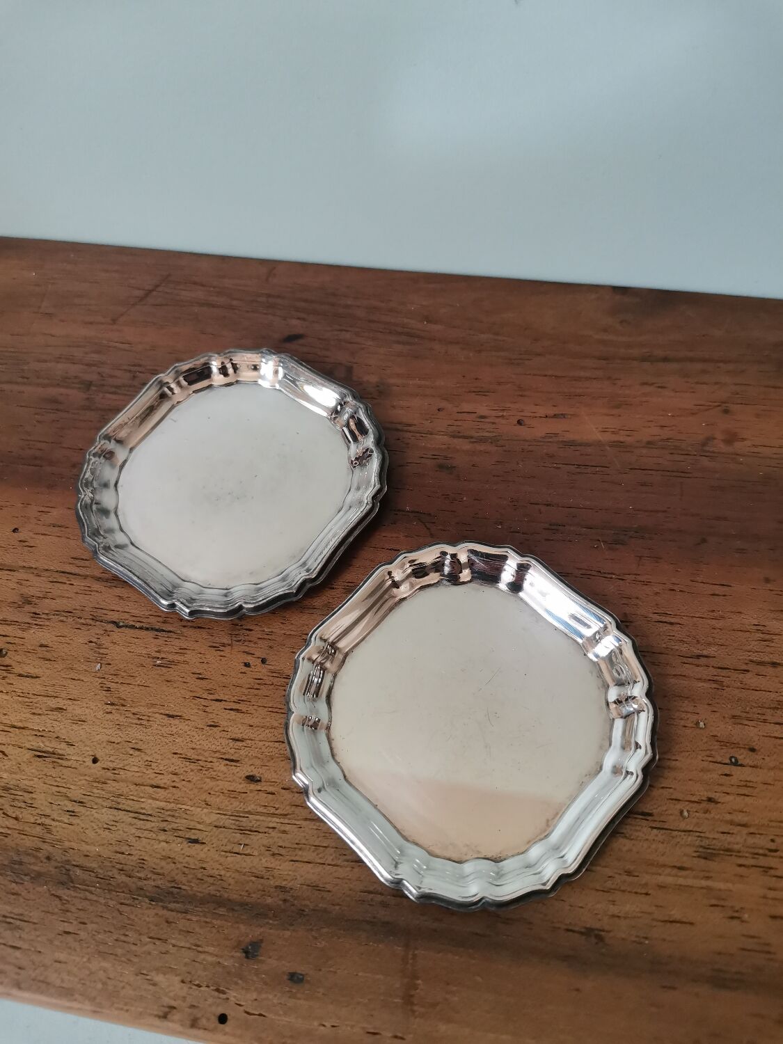 Set of 2 vintage Alpadur silver metal plates