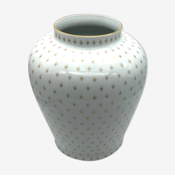 Vase Limoges Tharaud blanc avec fleur de lys doré