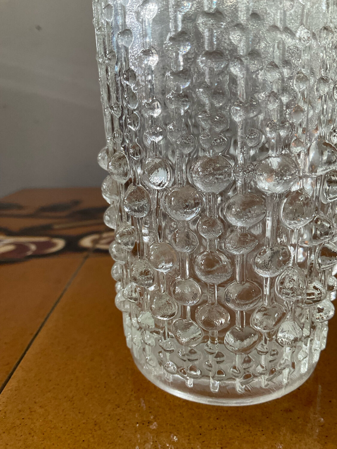 Vintage cylindrical vase with raised dots in molded glass