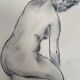Charcoal drawing, study of a plaster statue of a woman, signed studio piece.