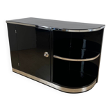 Art Deco Black Lacquered Lowboard with Chrome Fittings, France, 1930s