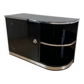 Art Deco Black Lacquered Lowboard with Chrome Fittings, France, 1930s