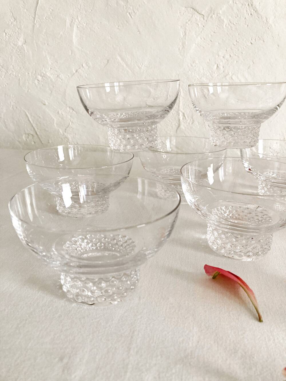 10 crystal champagne glasses, 1950s