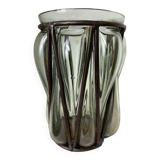 Ancien vase en verre et ferronnerie