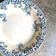 Round and hollow dish Boulenger & Cie in white and blue enamelled iron earth, "Wild rose" service