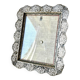Vintage Metal frame silver plated Frame 16 cm x 13 cm CONVEX glass