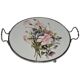 Round white porcelain and metal cake stand, floral decoration, antique style.