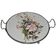 Round white porcelain and metal cake stand, floral decoration, antique style.