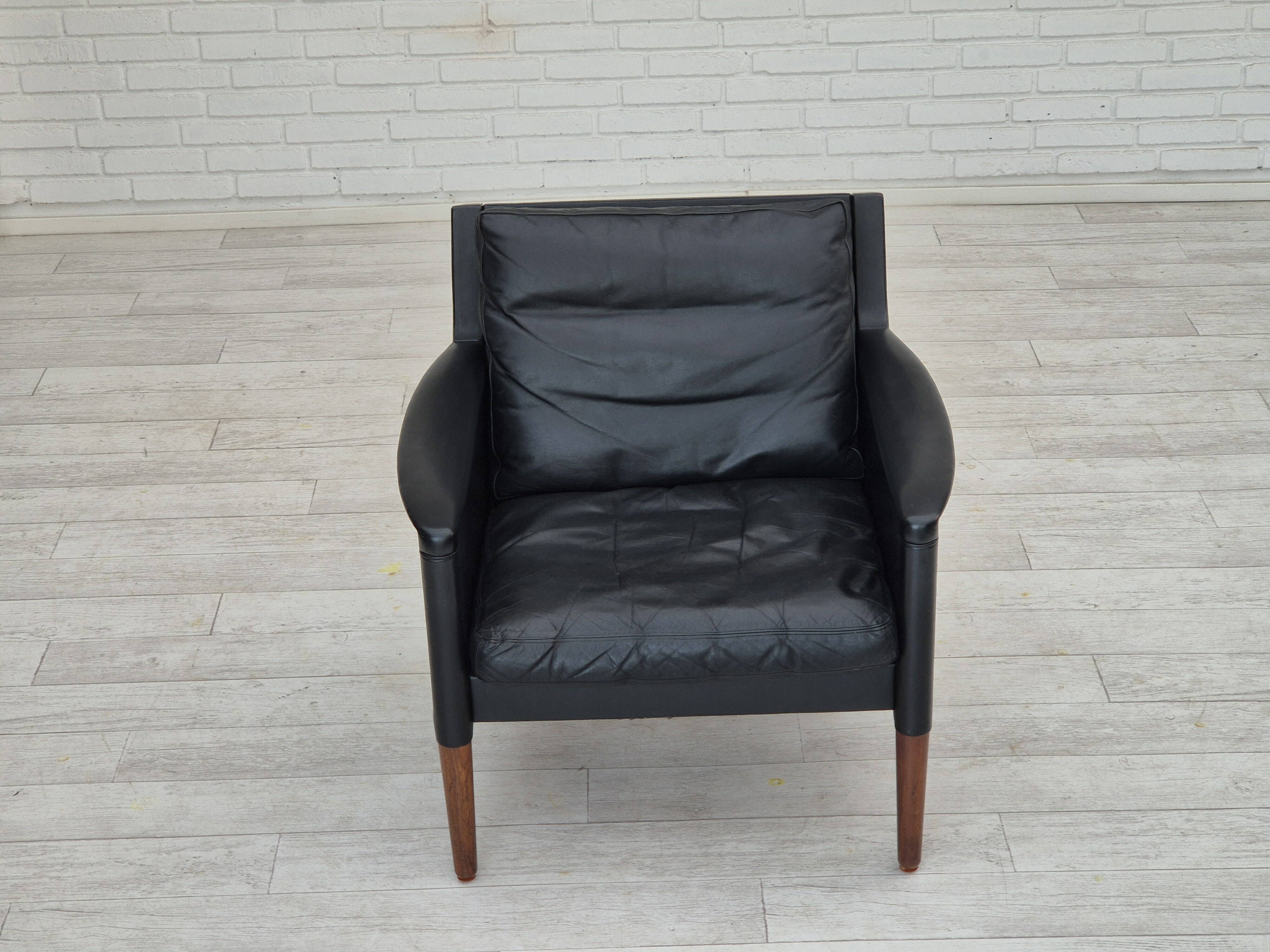 Années 1960, design danois de Kurt Østervig, chaise longue modèle 55, cuir, palissandre, originale.